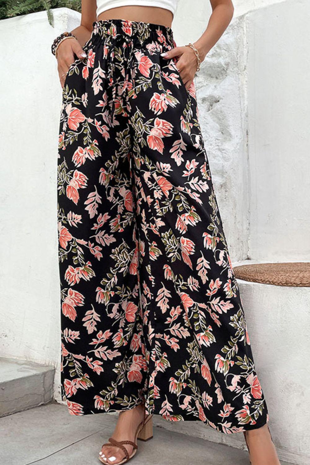 Perfee Floral Pull-On Wide Leg Pants - Clothes For Her Online Store