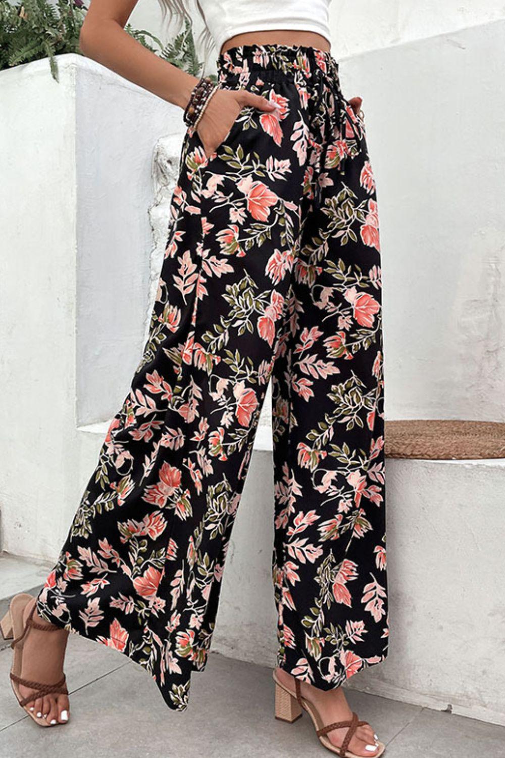 Perfee Floral Pull-On Wide Leg Pants - Clothes For Her Online Store