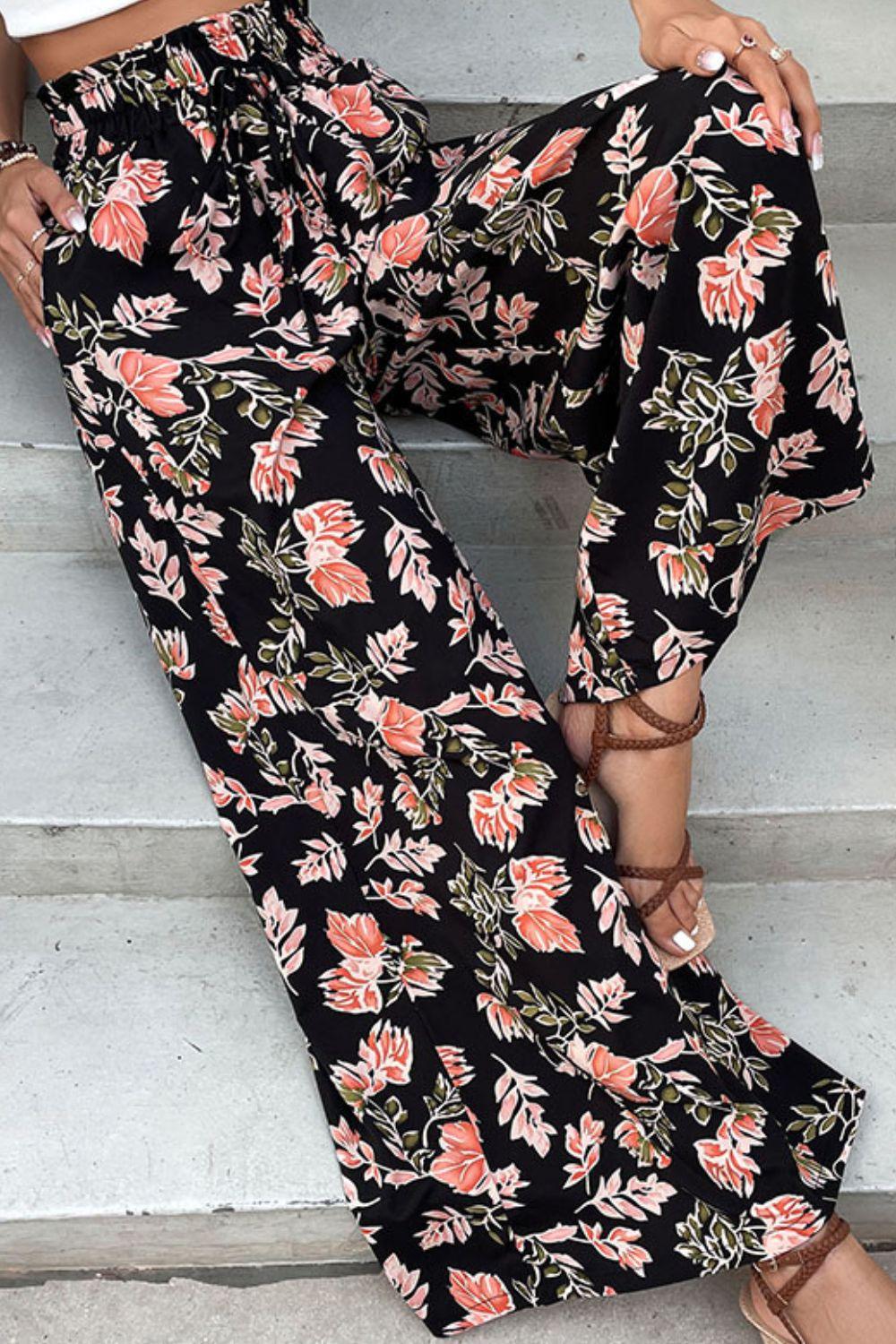 Perfee Floral Pull-On Wide Leg Pants - Clothes For Her Online Store