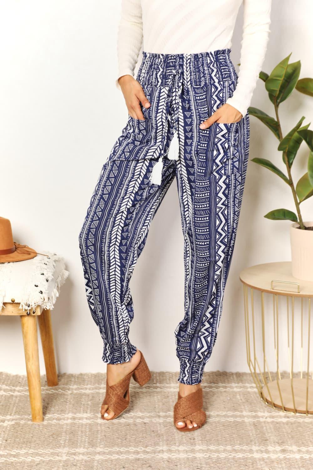 Perfee Geometric Print Tassel High-Rise Pants - Clothes For Her Online Store