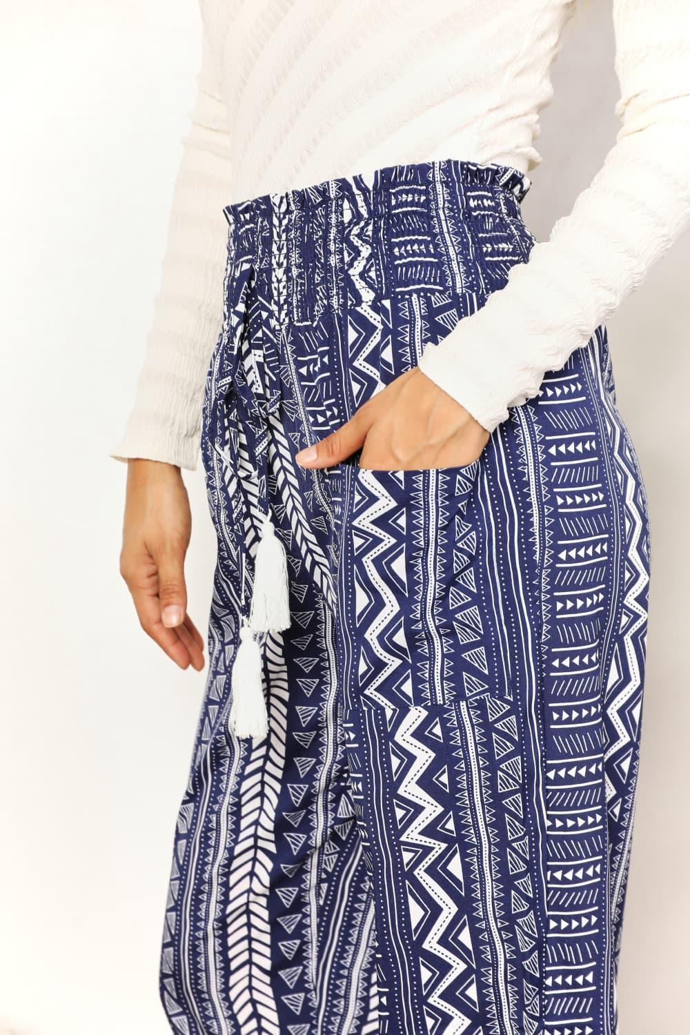 Perfee Geometric Print Tassel High-Rise Pants - Clothes For Her Online Store