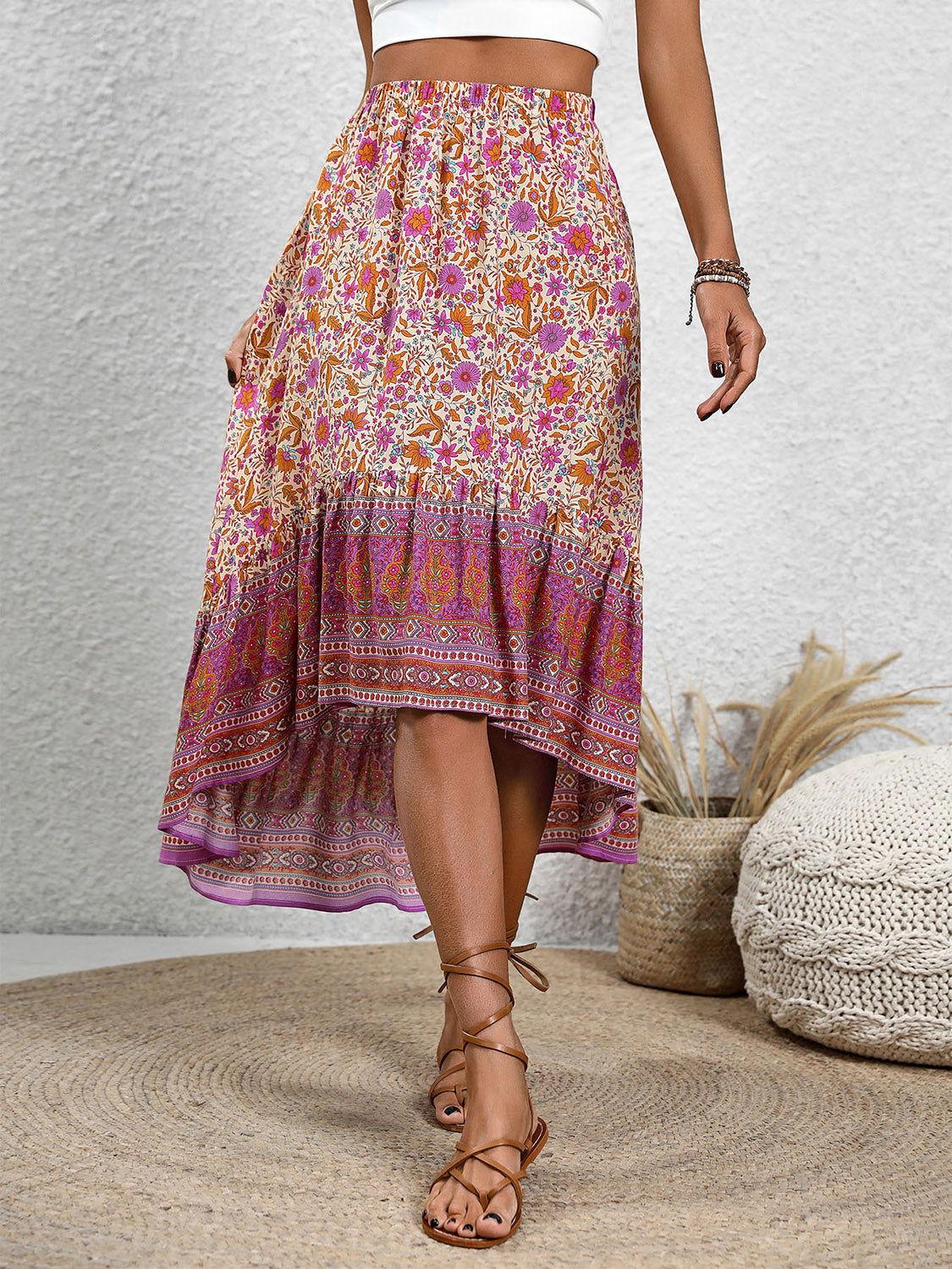 Perfee High-Low Elastic Waist Skirt - Clothes For Her Online Store