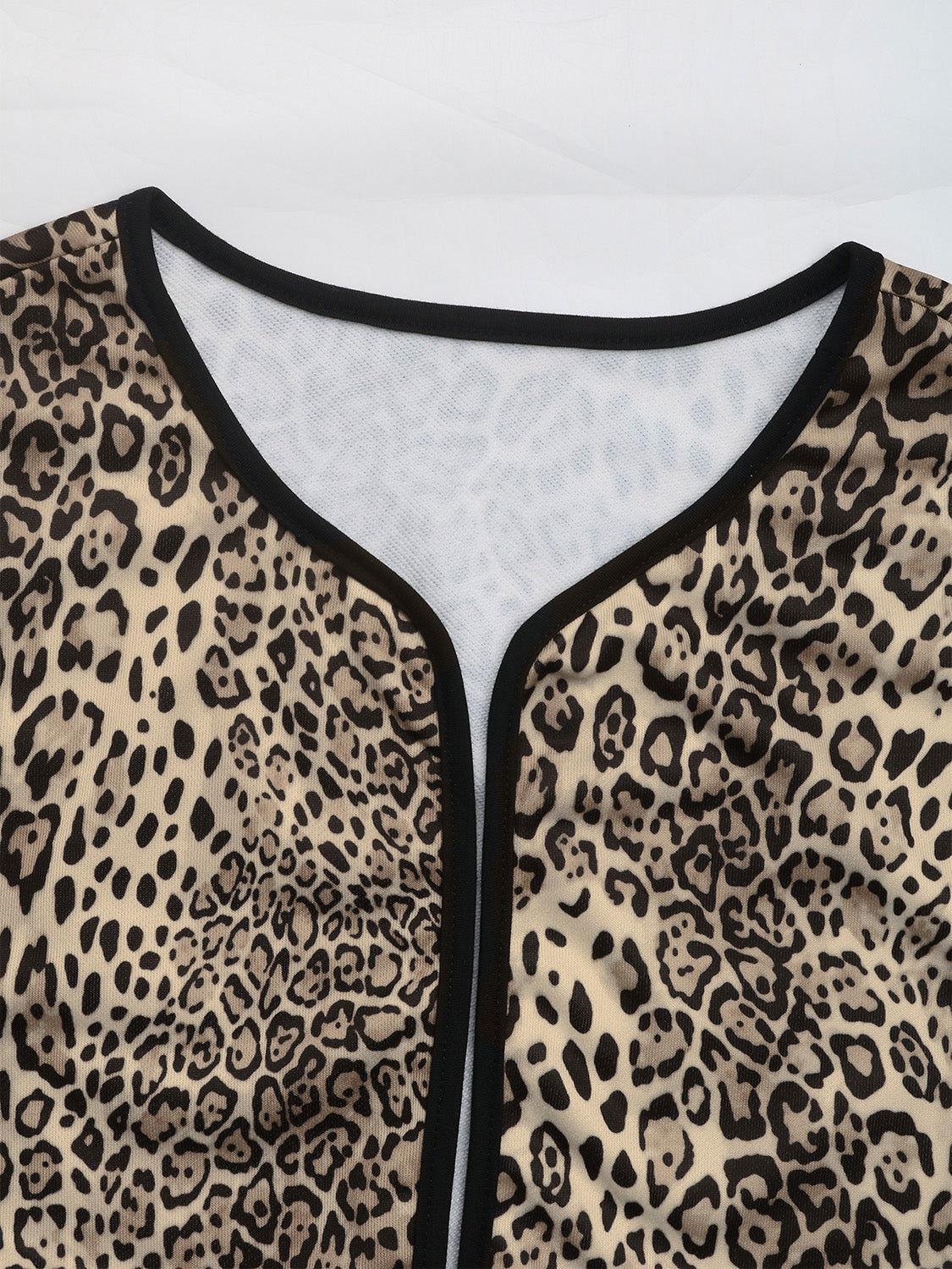 Perfee Leopard Open Front Long Sleeve Jacket - Clothes For Her Online Store