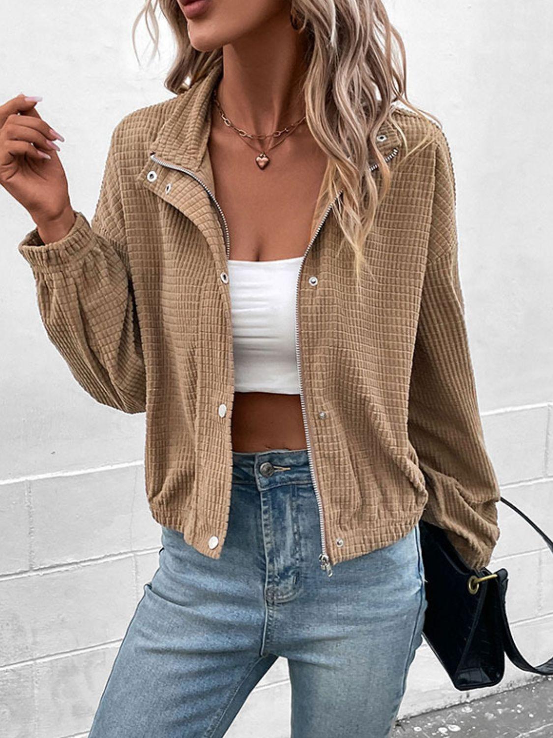 Perfee Long Sleeve Dropped Shoulder Jacket - Clothes For Her Online Store