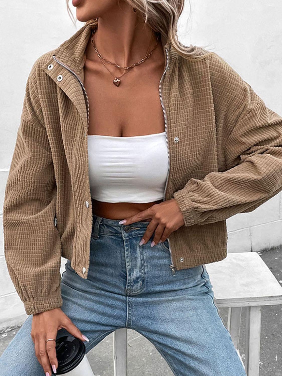 Perfee Long Sleeve Dropped Shoulder Jacket - Clothes For Her Online Store