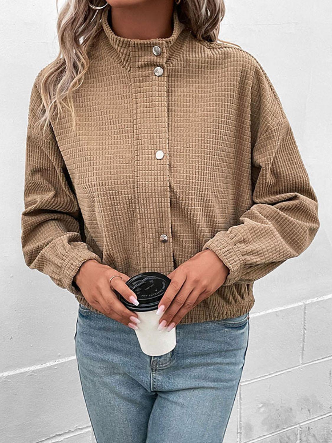 Perfee Long Sleeve Dropped Shoulder Jacket - Clothes For Her Online Store