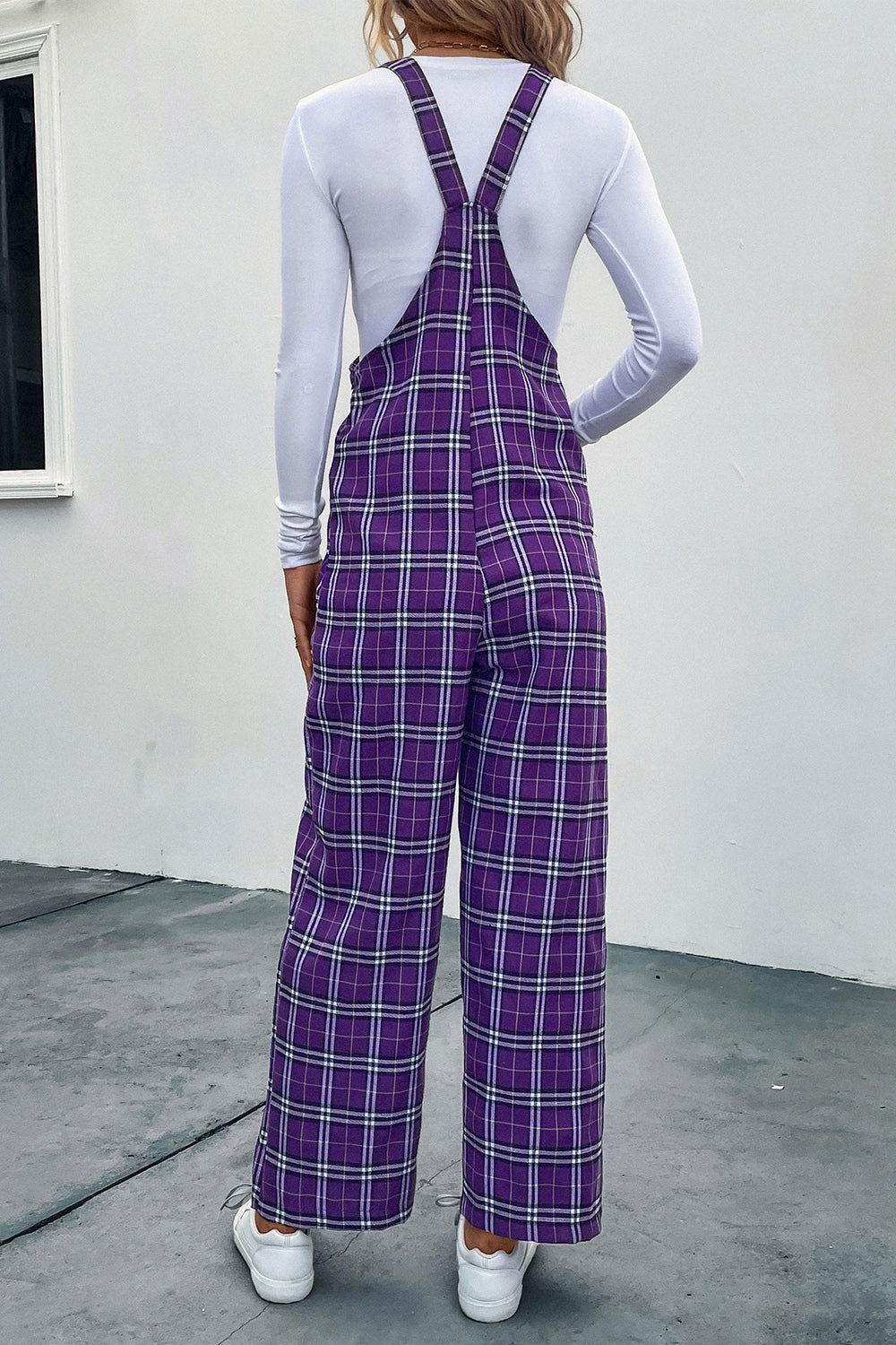 Perfee Plaid Straight Leg Overalls - Clothes For Her Online Store