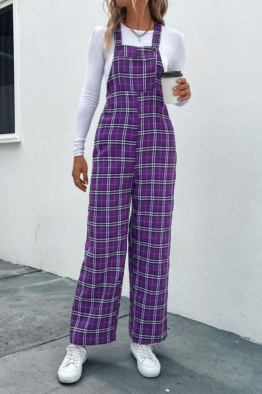Perfee Plaid Straight Leg Overalls - Clothes For Her Online Store