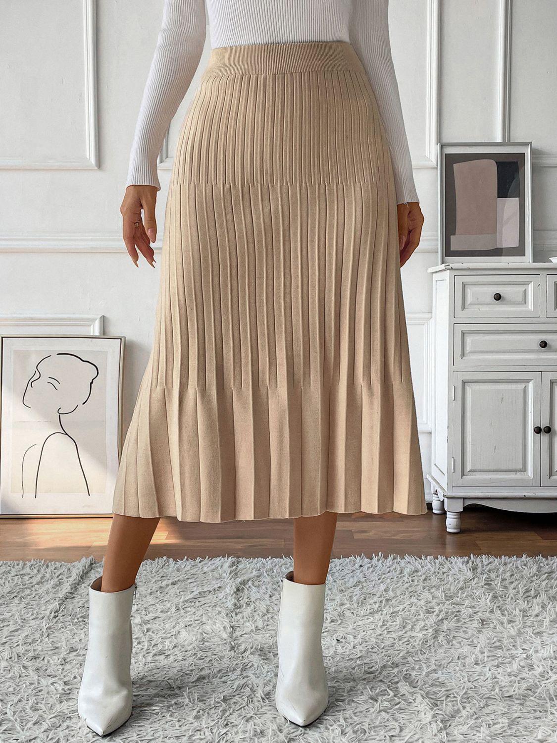 Perfee Pleated Midi Sweater Skirt - Clothes For Her Online Store