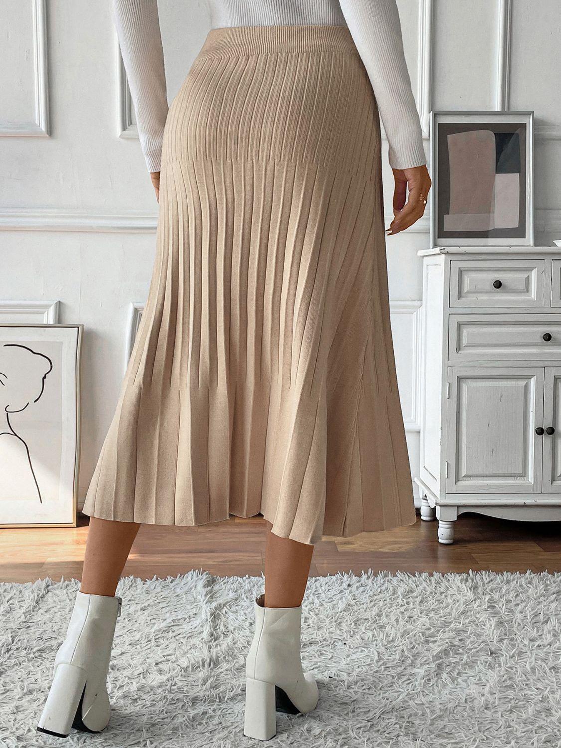 Perfee Pleated Midi Sweater Skirt - Clothes For Her Online Store
