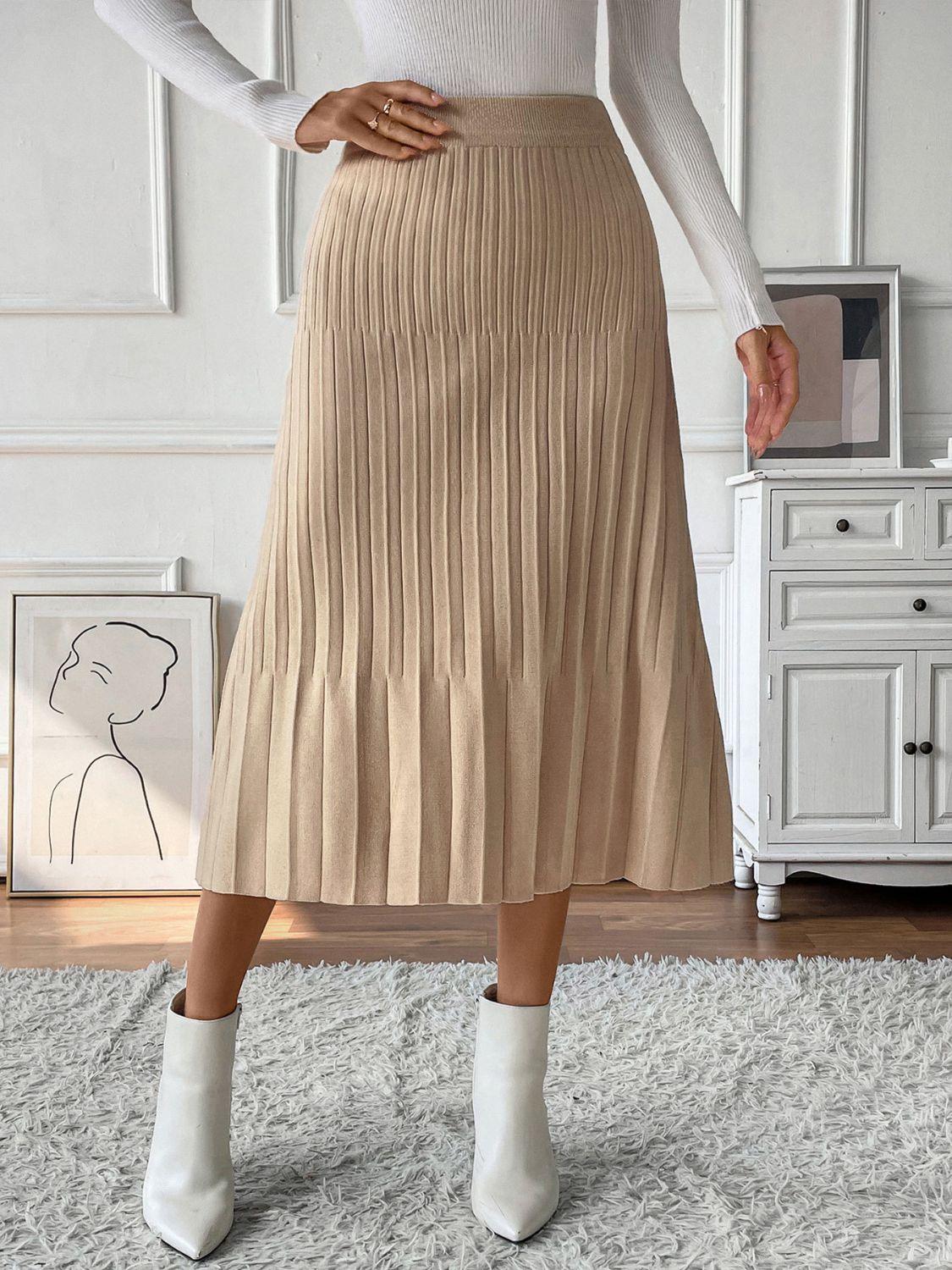 Perfee Pleated Midi Sweater Skirt - Clothes For Her Online Store