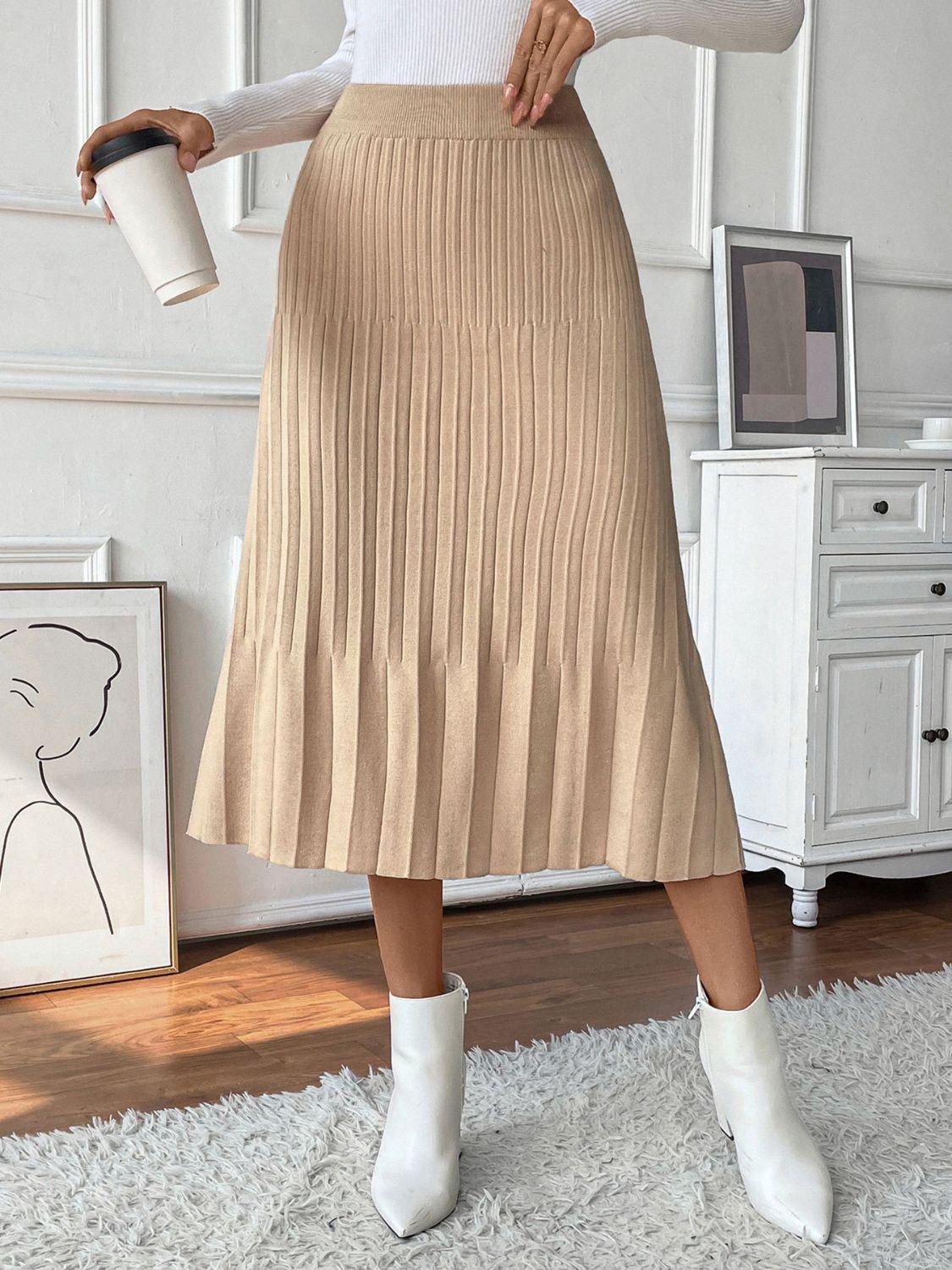 Perfee Pleated Midi Sweater Skirt - Clothes For Her Online Store