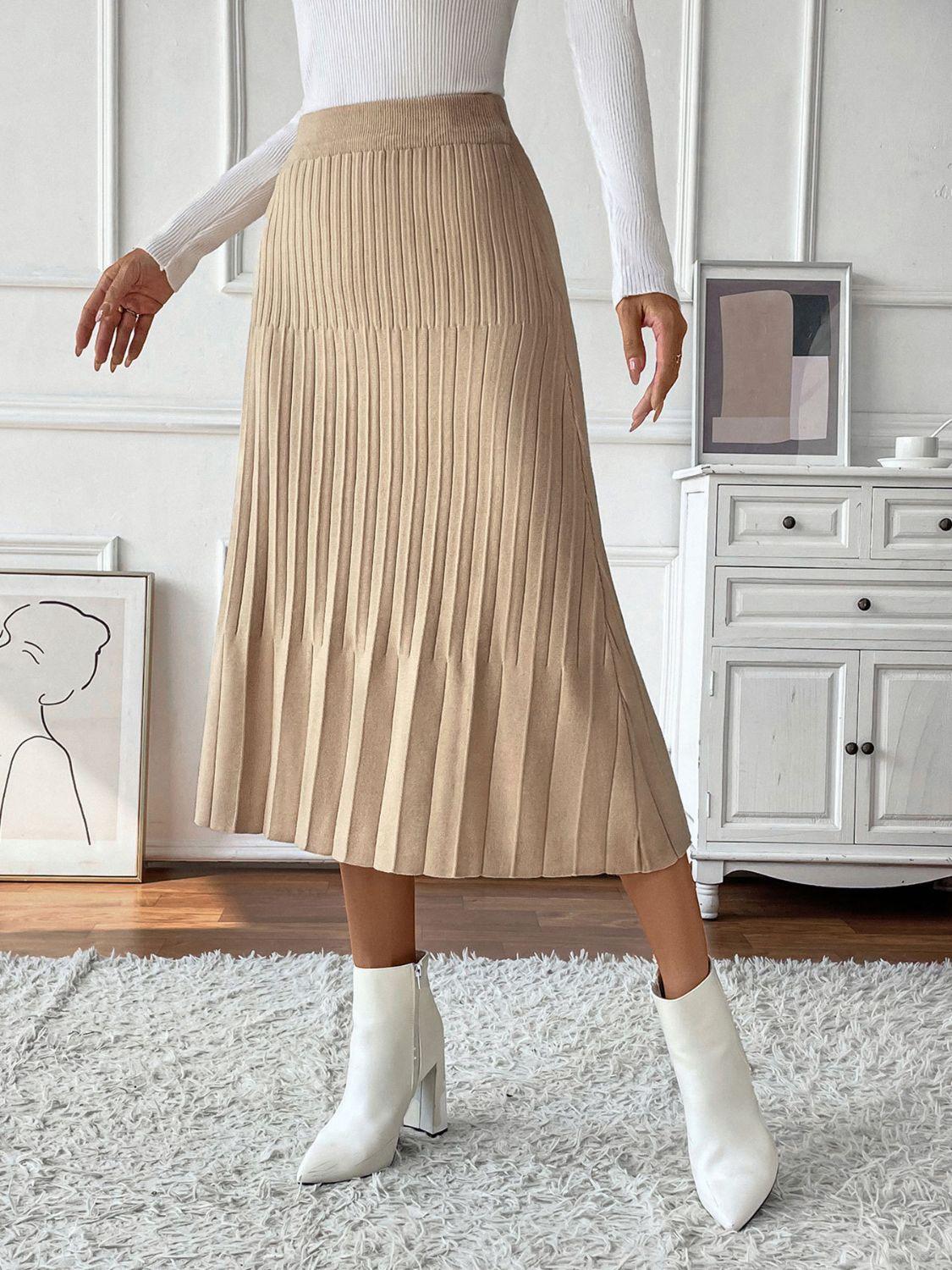 Perfee Pleated Midi Sweater Skirt - Clothes For Her Online Store