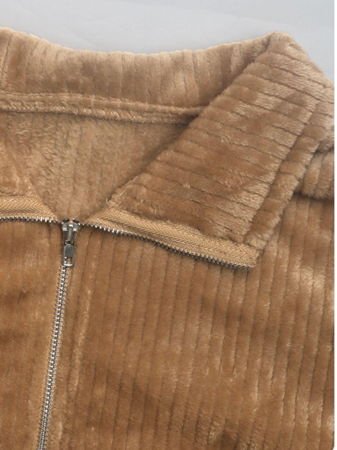 Perfee Pocketed Zip Up Collared Neck Long Sleeve Jacket - Clothes For Her Online Store