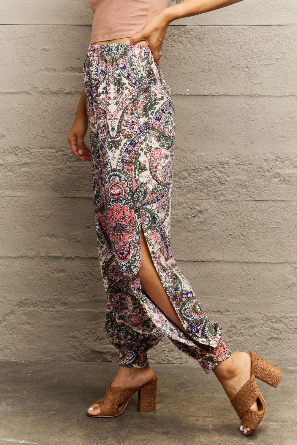 Perfee Printed Cutout Long Pants - Clothes For Her Online Store