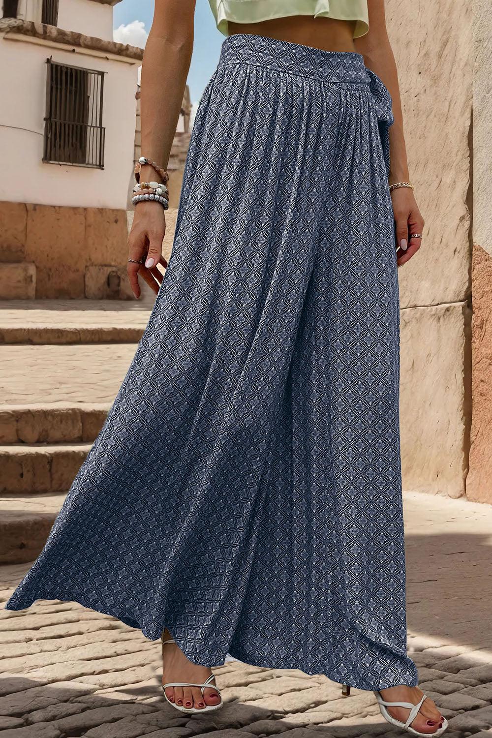 Perfee Printed Tied Wide Leg Pants - Clothes For Her Online Store