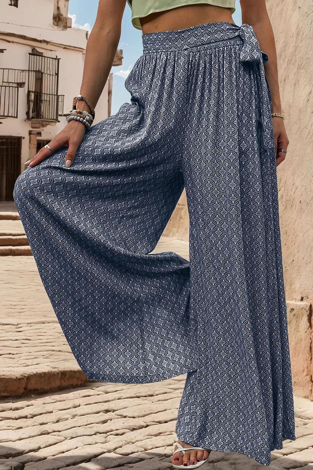 Perfee Printed Tied Wide Leg Pants - Clothes For Her Online Store