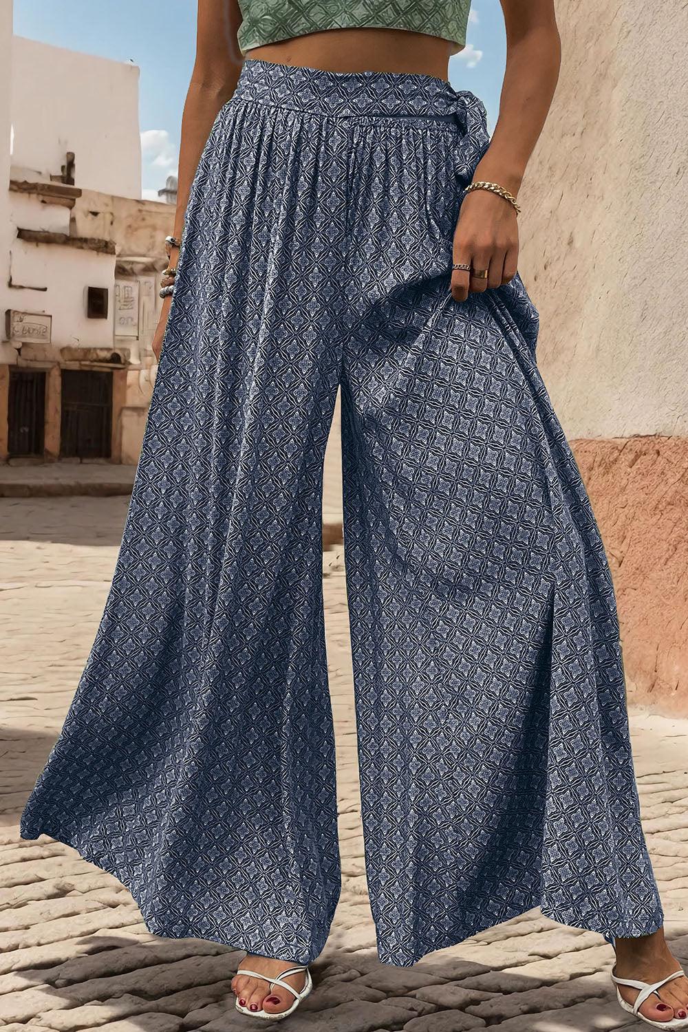 Perfee Printed Tied Wide Leg Pants - Clothes For Her Online Store
