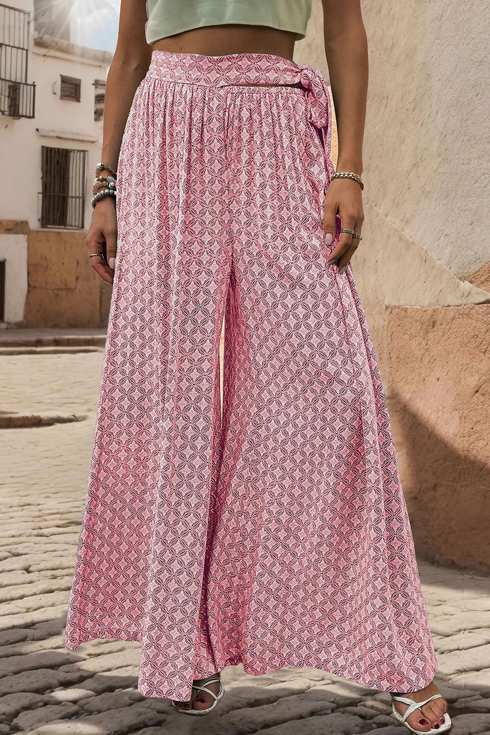 Perfee Printed Tied Wide Leg Pants - Clothes For Her Online Store