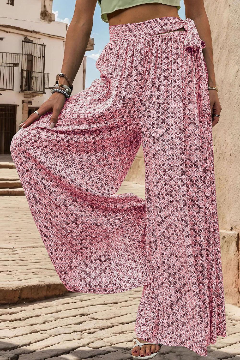Perfee Printed Tied Wide Leg Pants - Clothes For Her Online Store