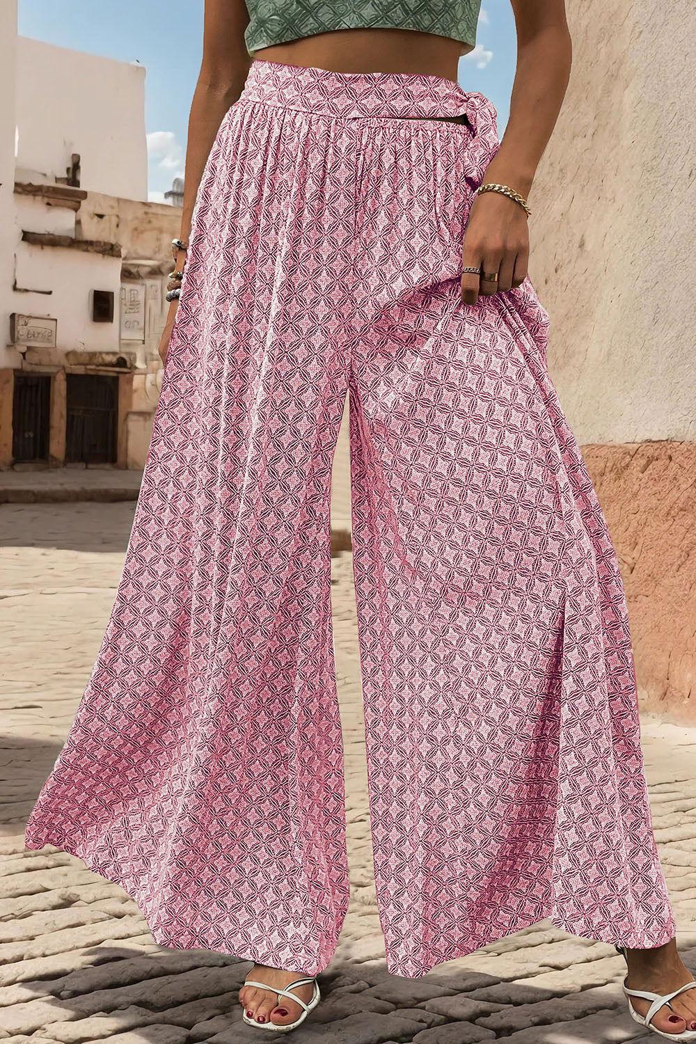 Perfee Printed Tied Wide Leg Pants - Clothes For Her Online Store