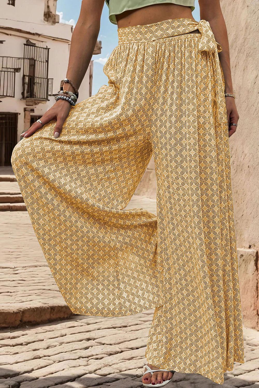 Perfee Printed Tied Wide Leg Pants - Clothes For Her Online Store