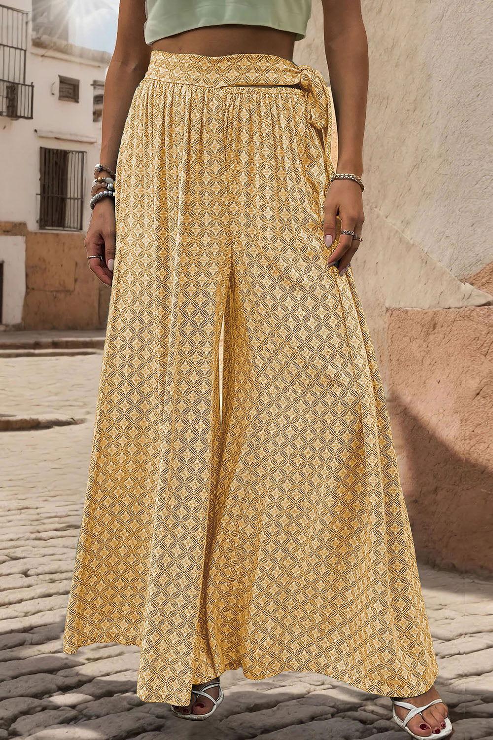 Perfee Printed Tied Wide Leg Pants - Clothes For Her Online Store