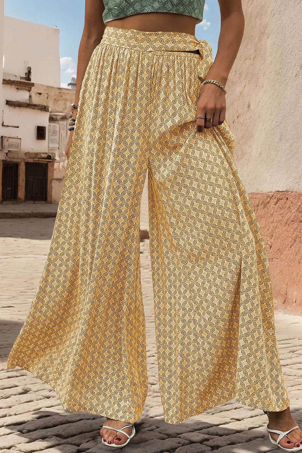 Perfee Printed Tied Wide Leg Pants - Clothes For Her Online Store