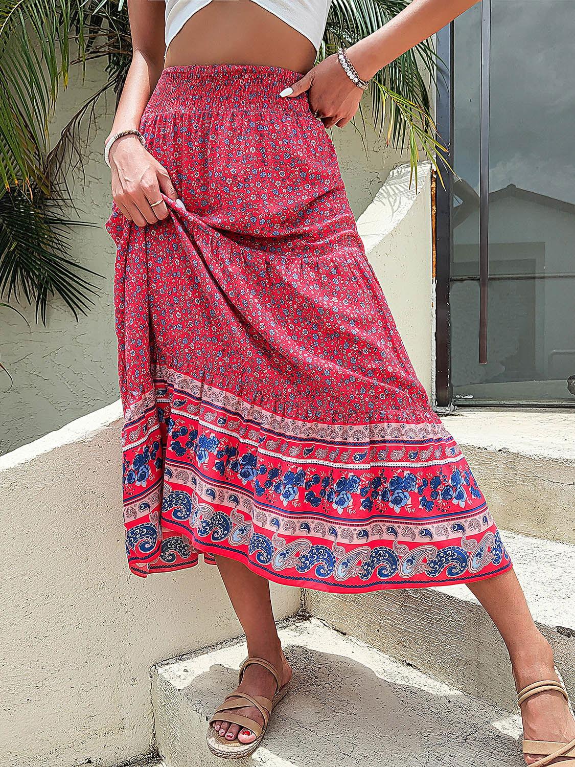 Perfee Printed Tiered High Waist Skirt - Clothes For Her Online Store