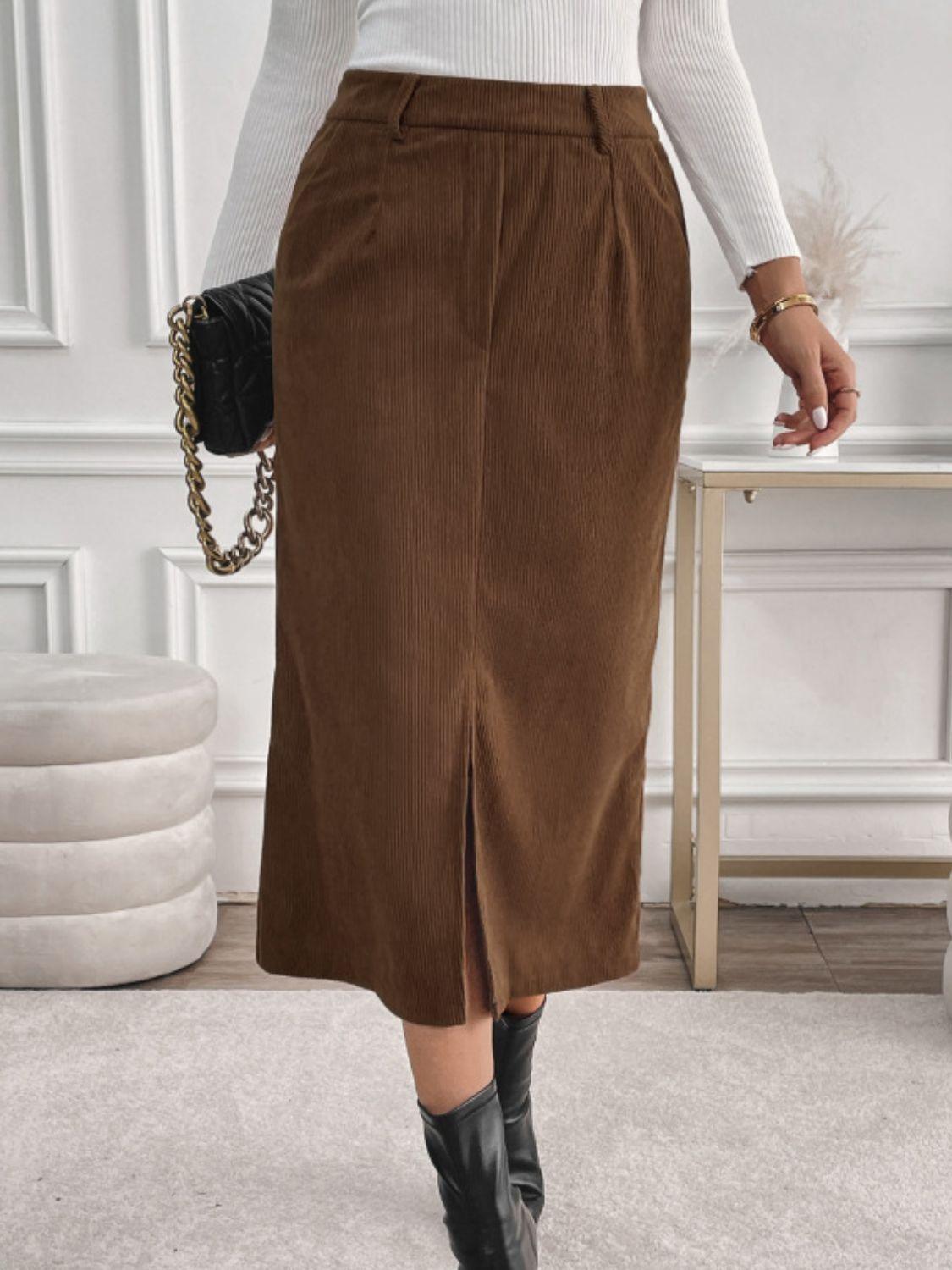 Perfee Slit Midi Skirt with Pockets - Clothes For Her Online Store