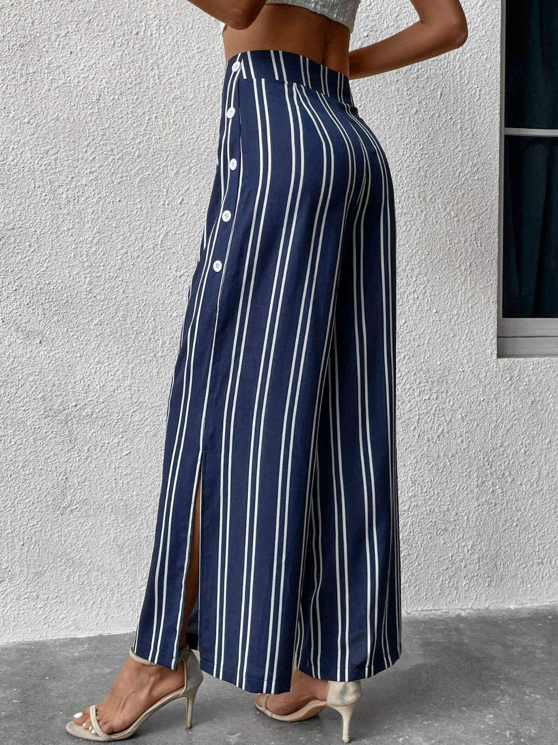Perfee Striped Slit Wide Leg Pants - Clothes For Her Online Store