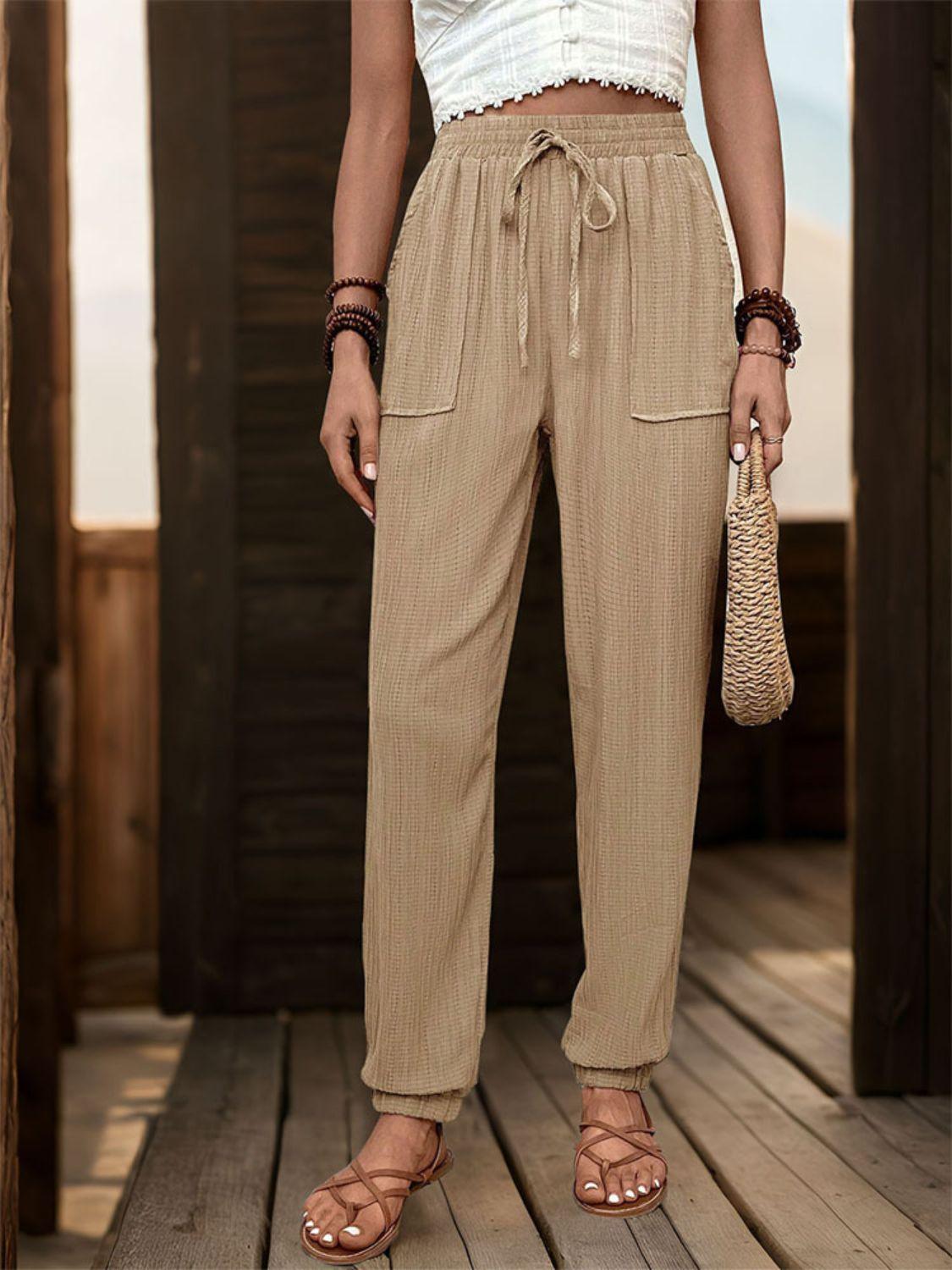 Perfee Textured High Waist Joggers - Clothes For Her Online Store