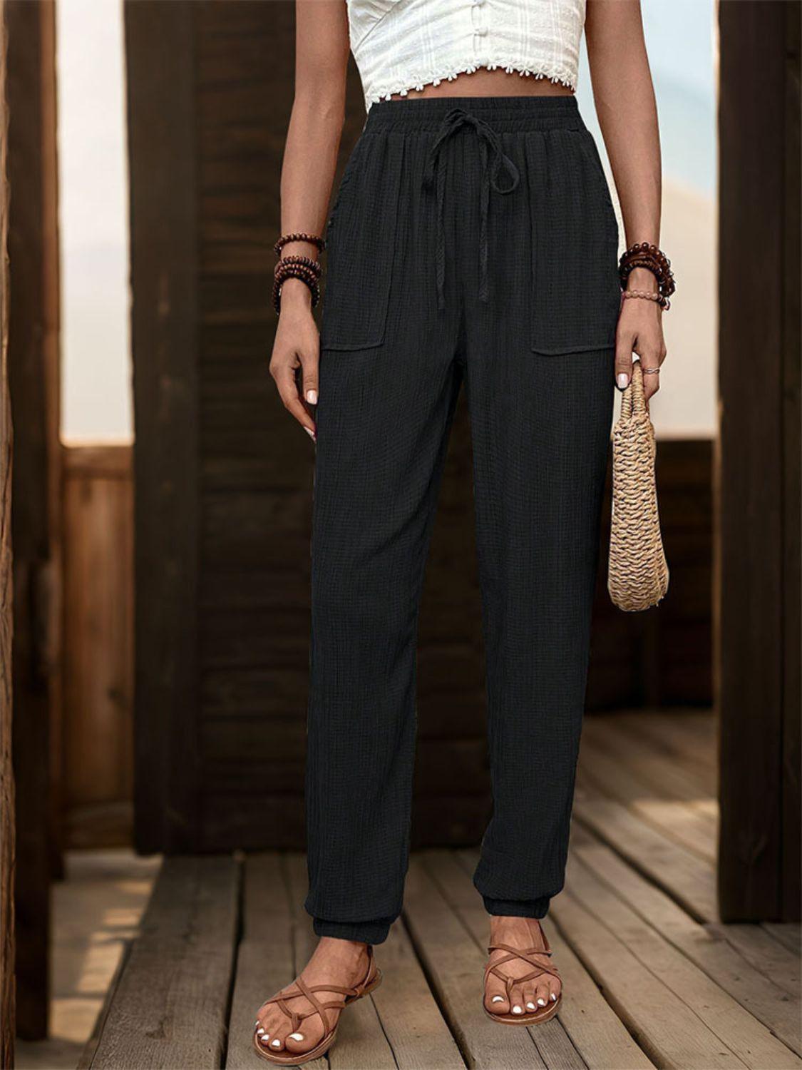 Perfee Textured High Waist Joggers - Clothes For Her Online Store