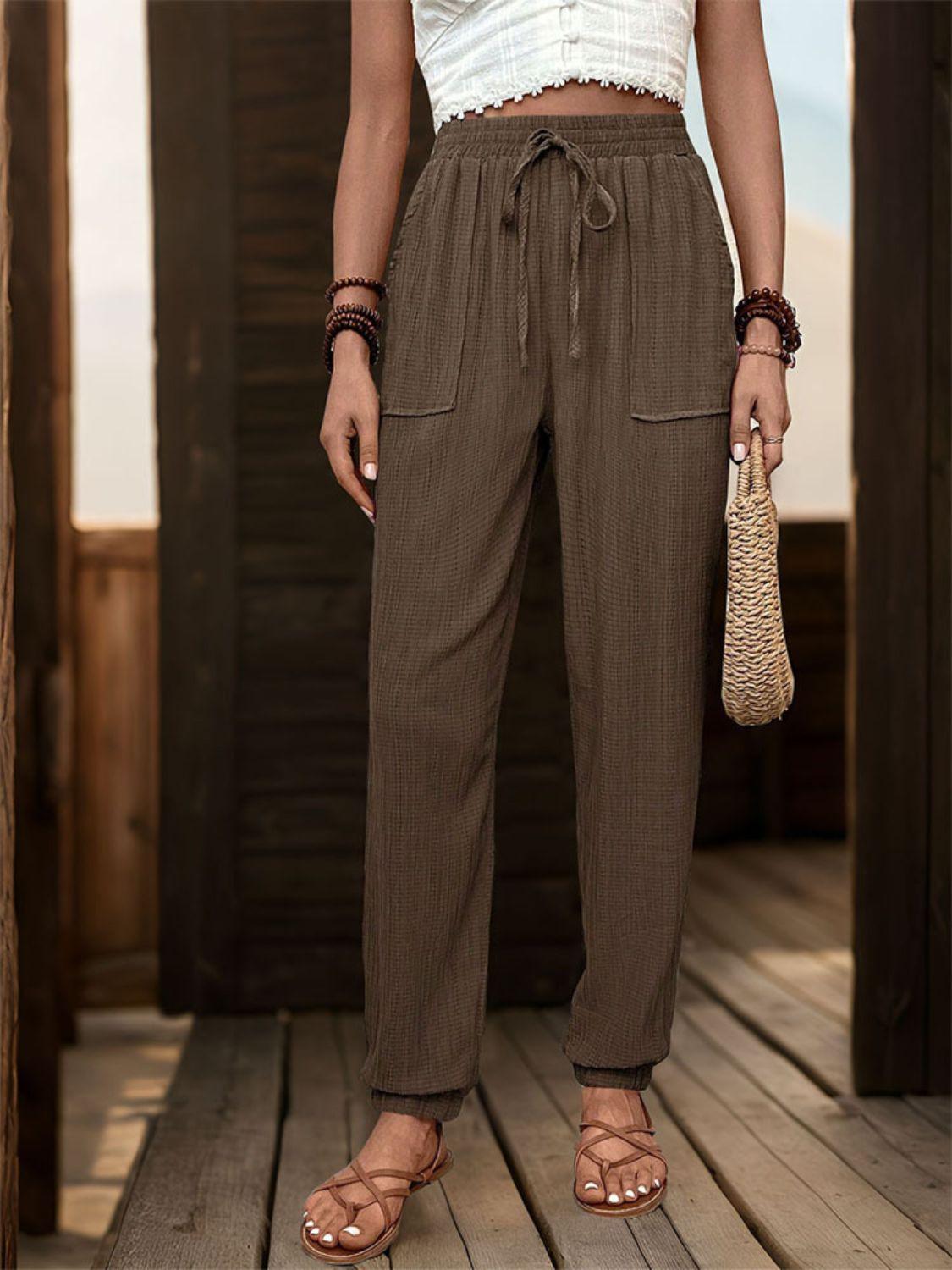 Perfee Textured High Waist Joggers - Clothes For Her Online Store
