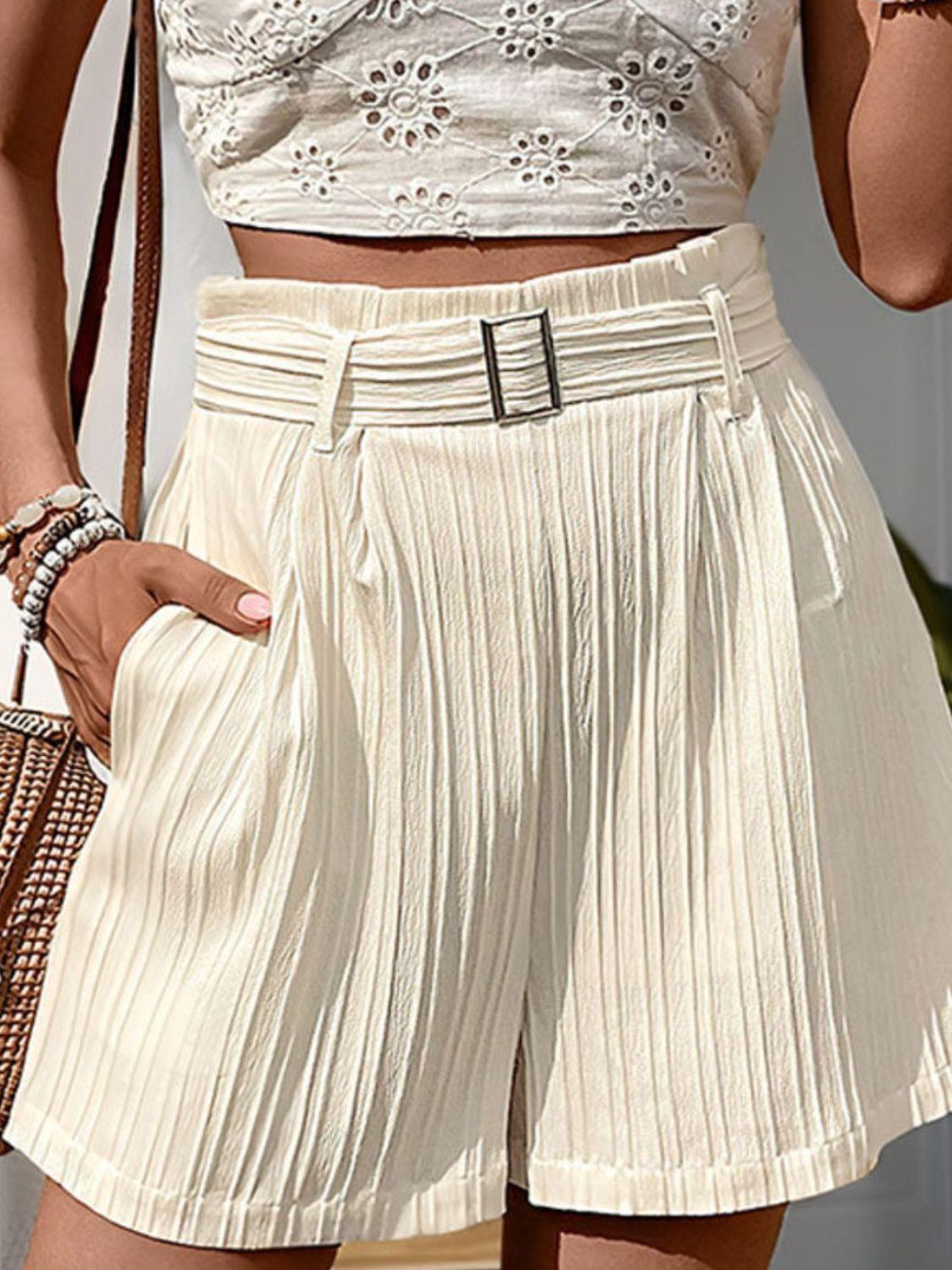 Perfee Textured High Waist Shorts with Pockets - Clothes For Her Online Store