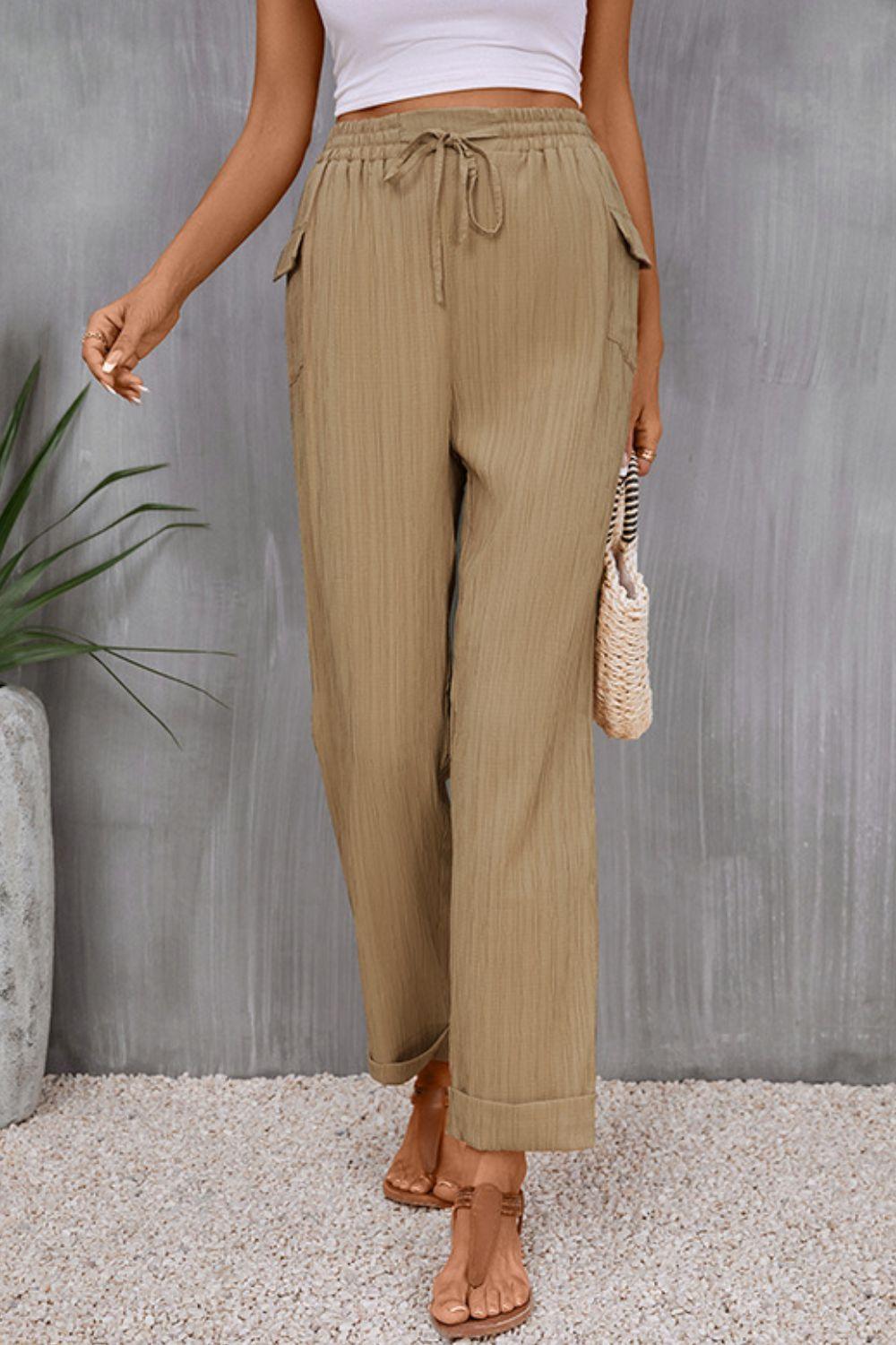 Perfee Tie Waist Pocketed Long Pants - Clothes For Her Online Store