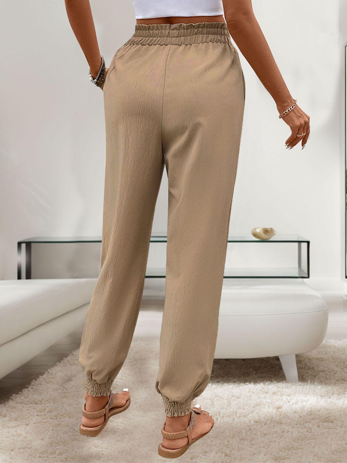 Perfee Tied Elastic Waist Pants with Pockets - Clothes For Her Online Store