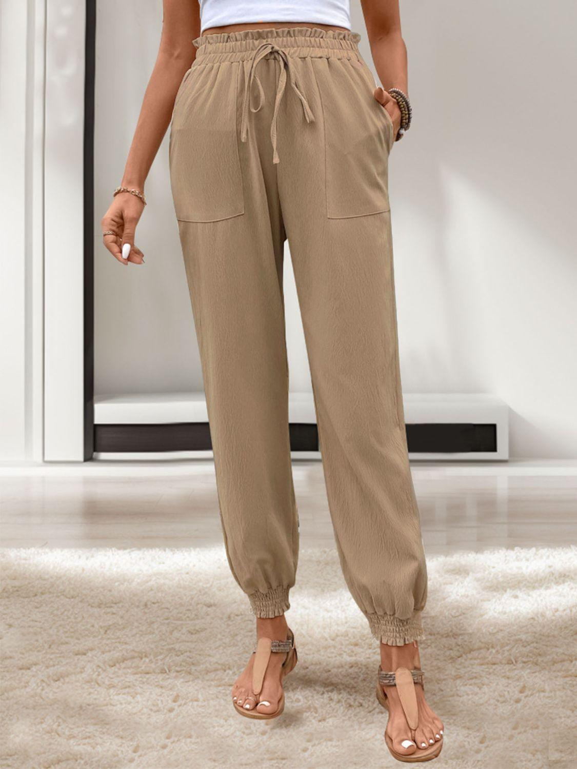 Perfee Tied Elastic Waist Pants with Pockets - Clothes For Her Online Store