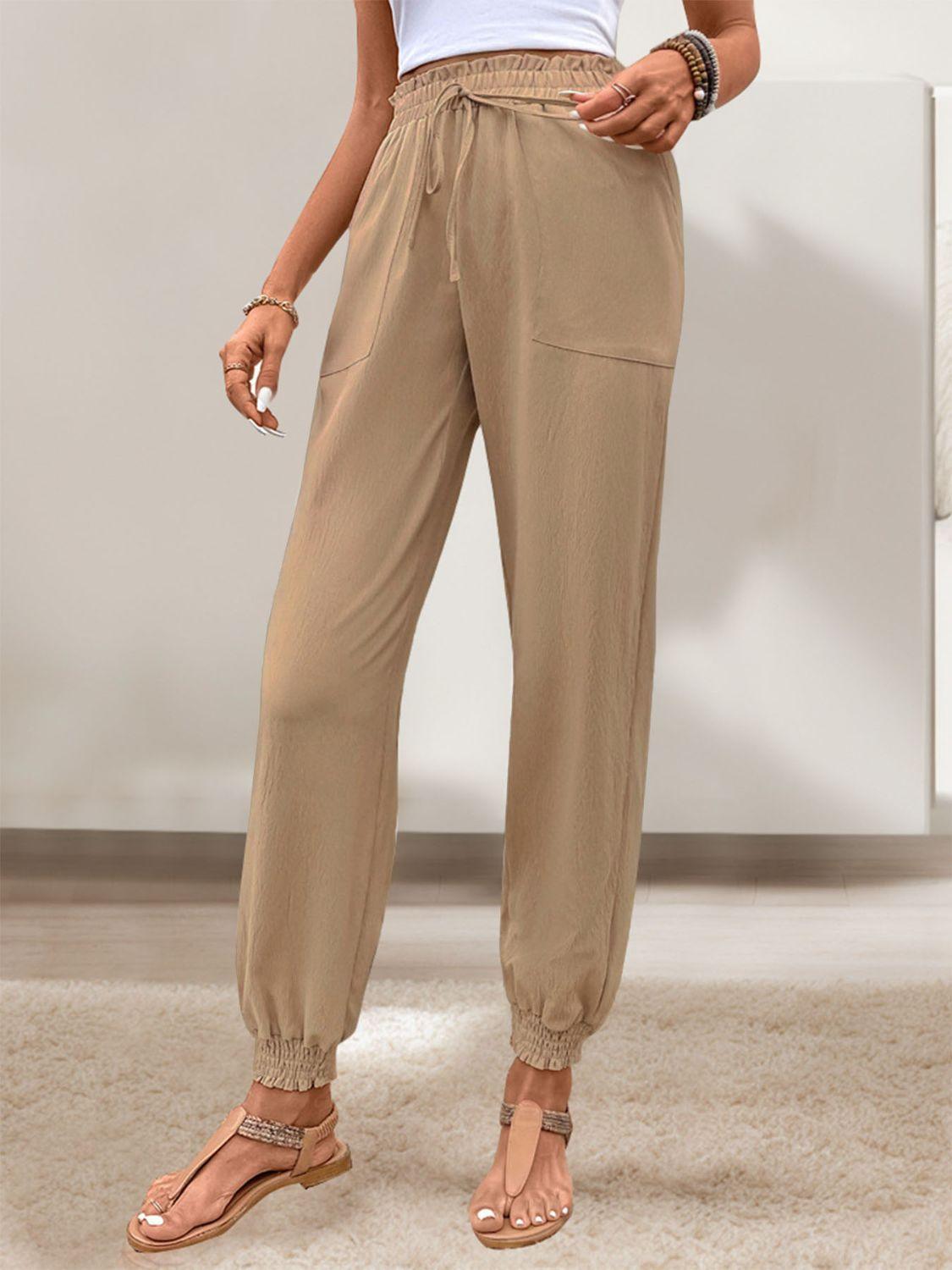 Perfee Tied Elastic Waist Pants with Pockets - Clothes For Her Online Store