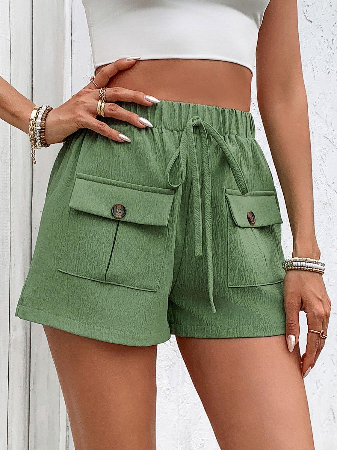 Perfee Tied Elastic Waist Shorts with Pockets - Clothes For Her Online Store