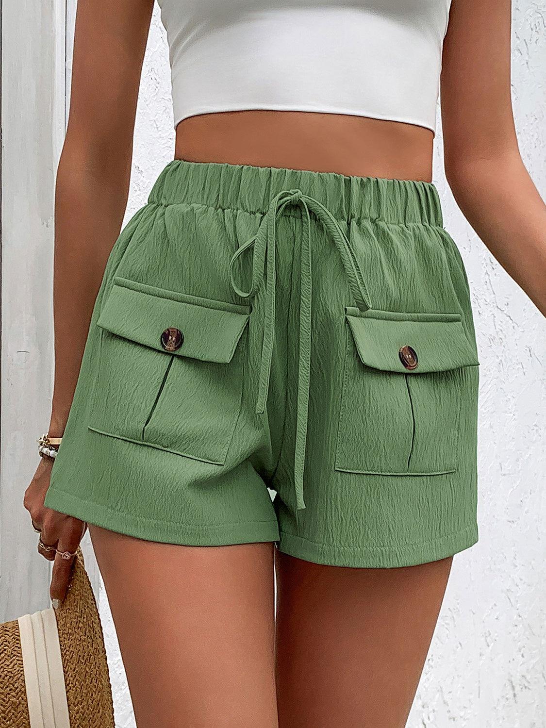 Perfee Tied Elastic Waist Shorts with Pockets - Clothes For Her Online Store