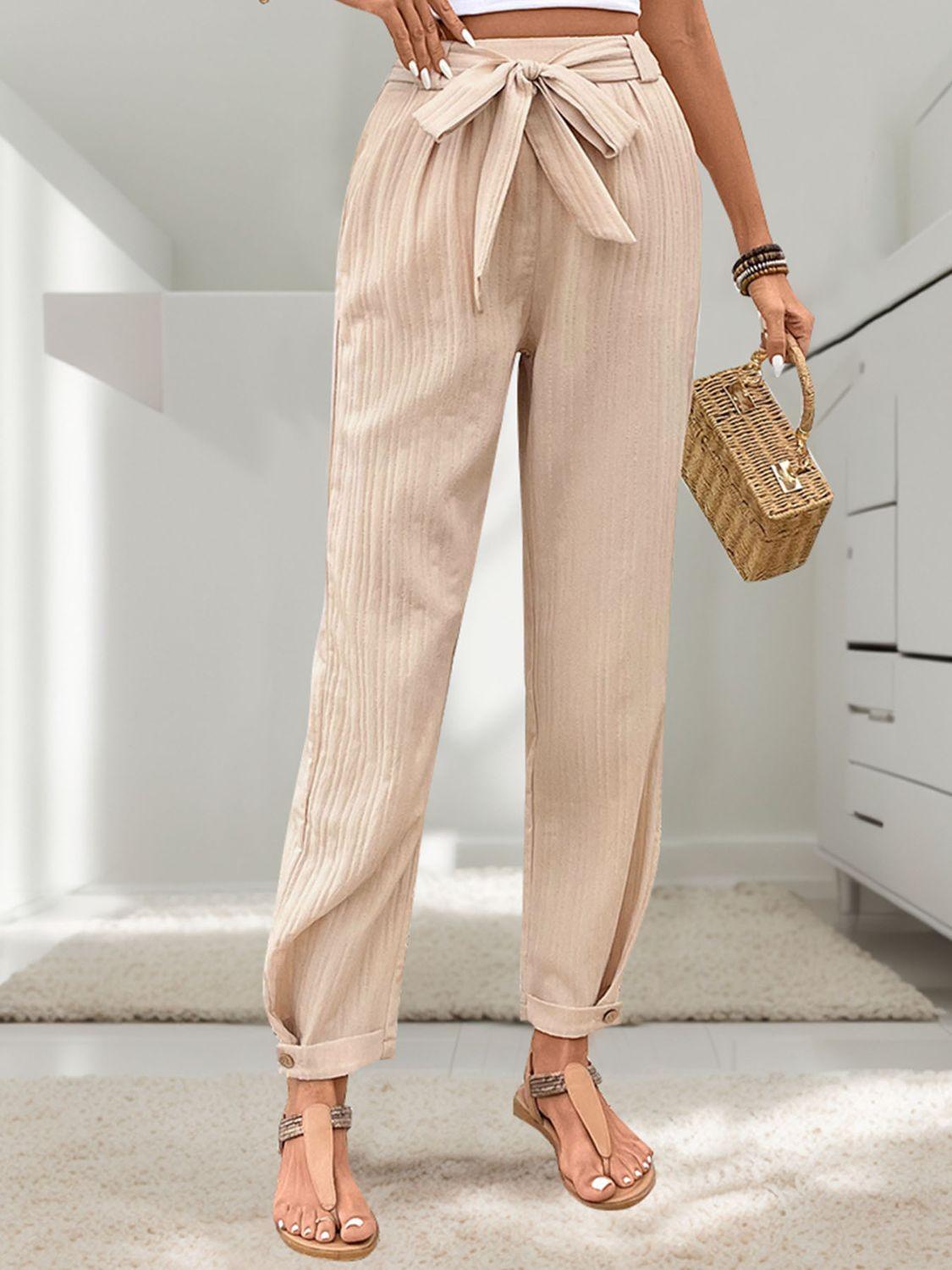 Perfee Tied High Waist Pants - Clothes For Her Online Store