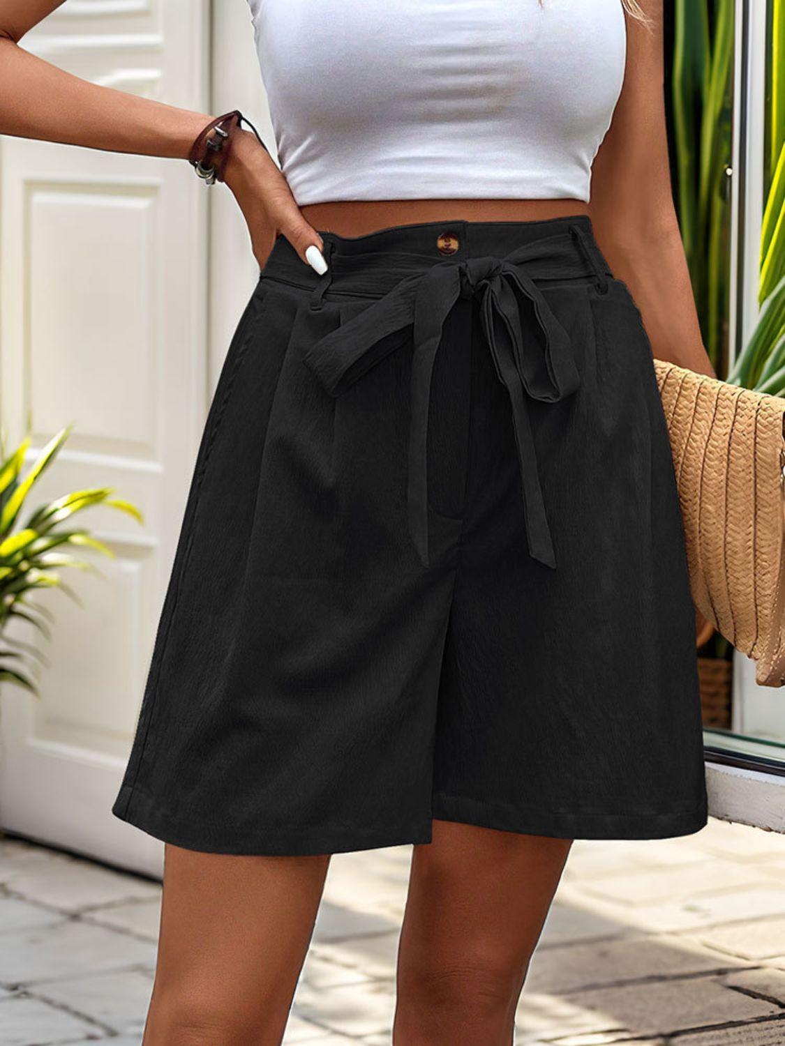 Perfee Tied High Waist Shorts with Pockets - Clothes For Her Online Store