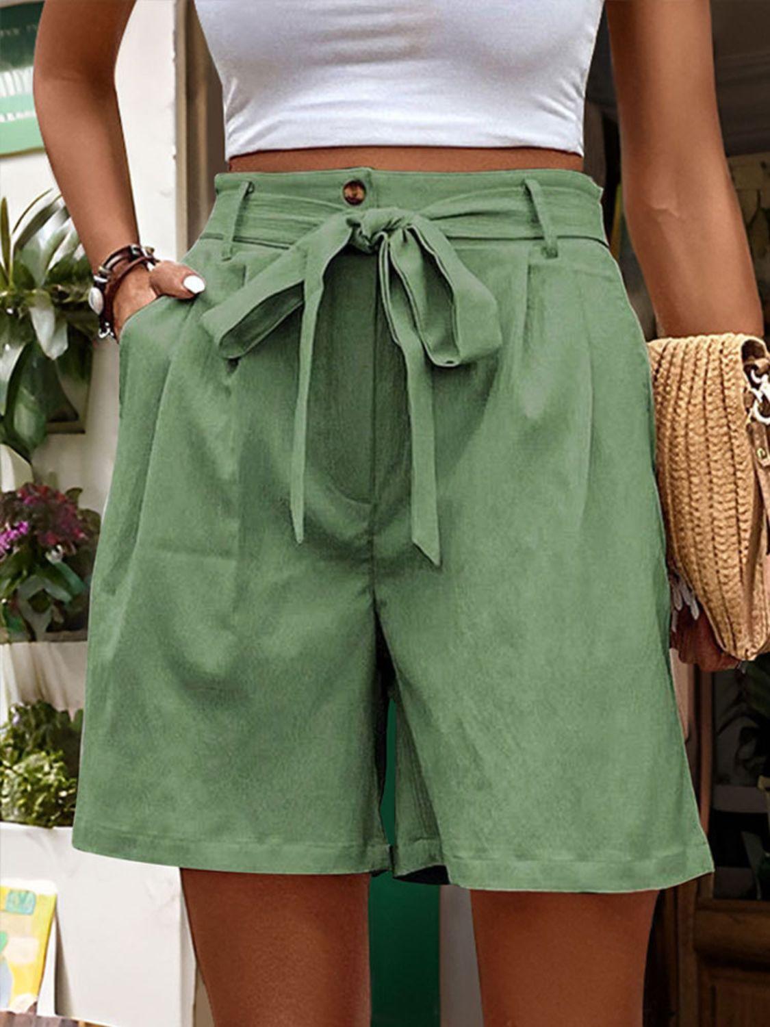 Perfee Tied High Waist Shorts with Pockets - Clothes For Her Online Store