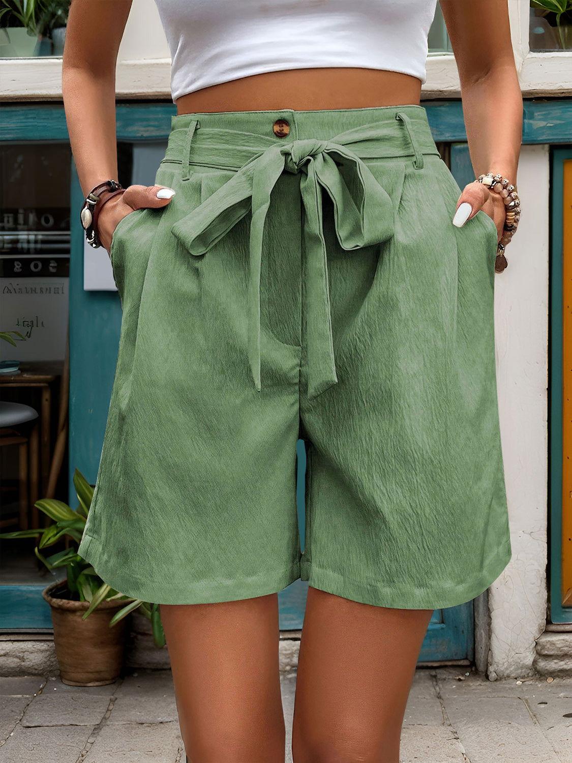 Perfee Tied High Waist Shorts with Pockets - Clothes For Her Online Store