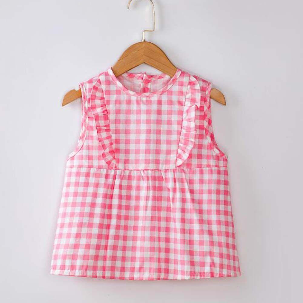Pink Grid Baby's Inner Waterproof Apron Eating Smock Girl's Princess Smock Sleeveless Bib - Clothes For Her Online Store