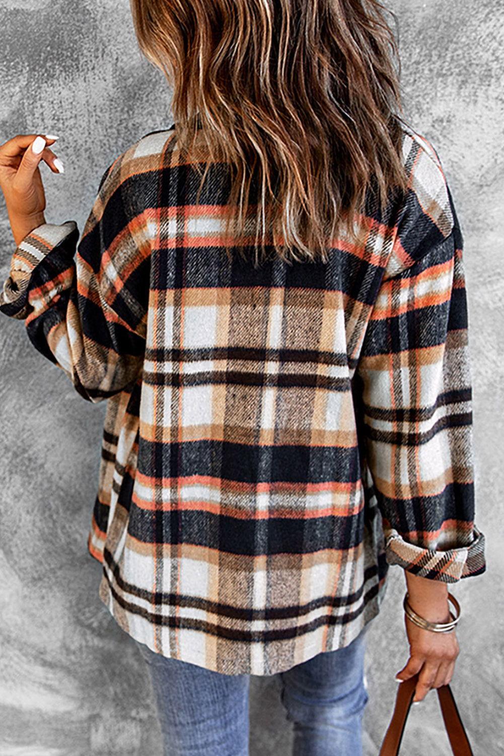 Plaid Button Front Shirt Jacket with Breast Pockets - Clothes For Her Online Store