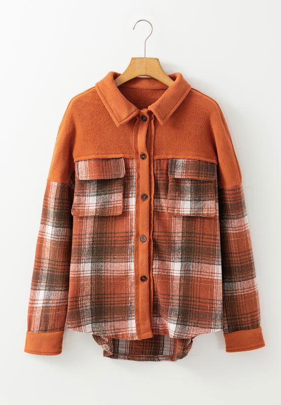 Plaid Button Up Long Sleeve Jacket - Clothes For Her Online Store