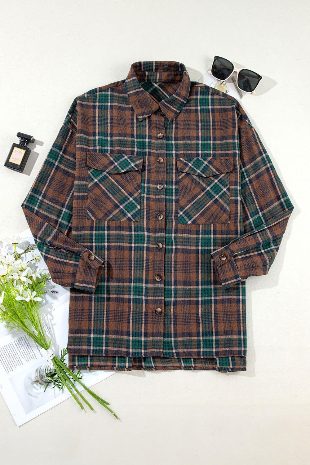 Plaid Button Up Long Sleeve Jacket - Clothes For Her Online Store