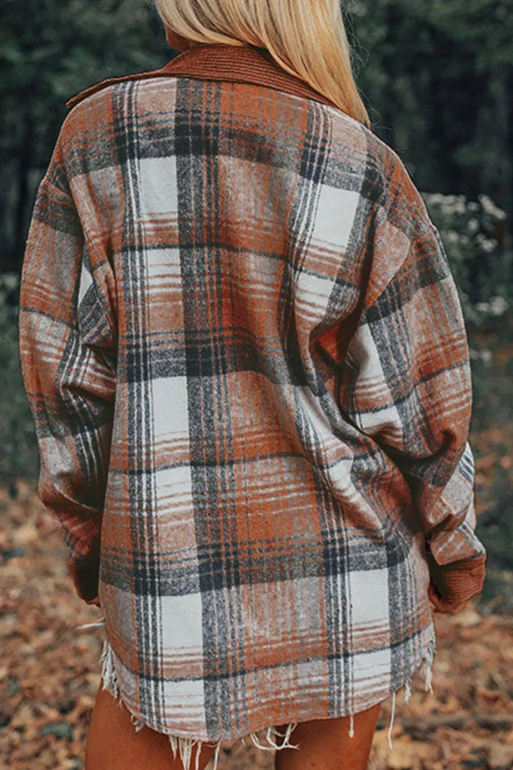 Plaid Button Up Long Sleeve Shacket - Clothes For Her Online Store